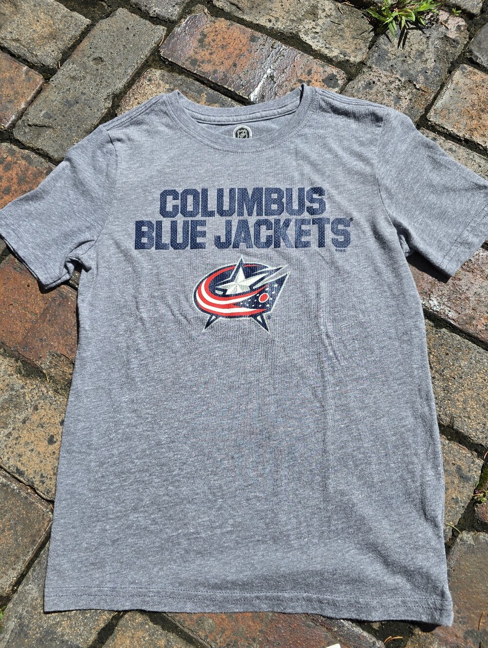 NHL Columbus Blue Jackets Gray Kids Short Sleeve Tee With Logo Red White Blue